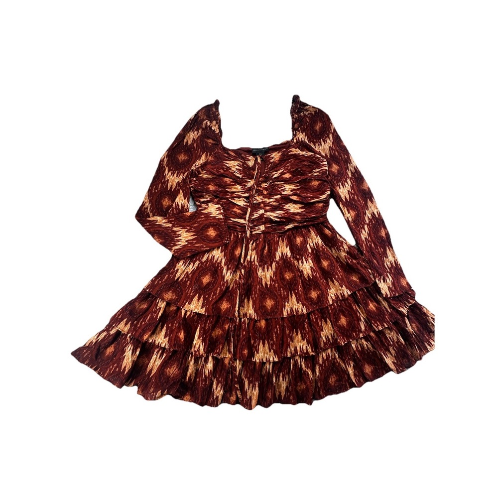 House of Harlow 1960 Jayan‎ Tie Neck Tiered  Ruffle Dress Burgundy Size L